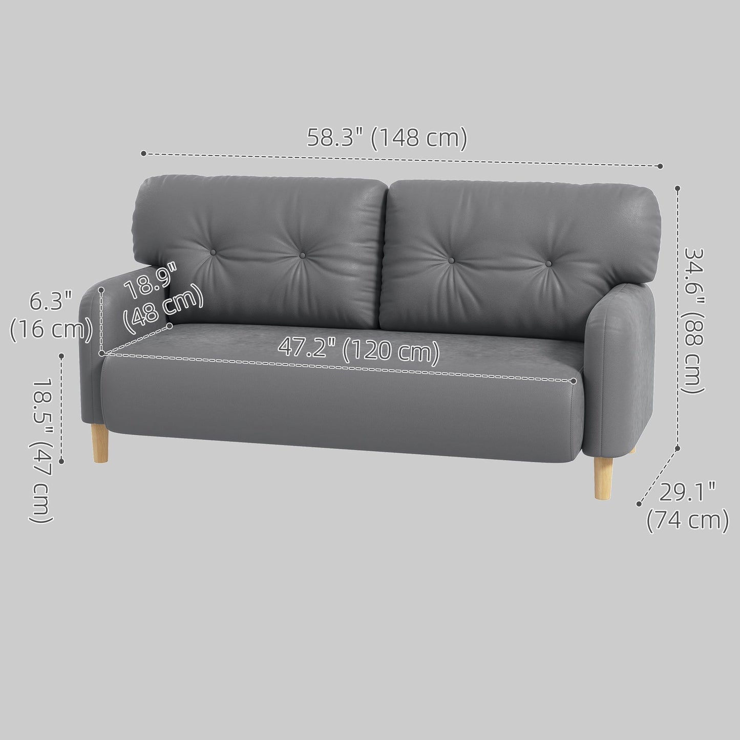 58" Loveseat Sofa with Wood Frame - Grey