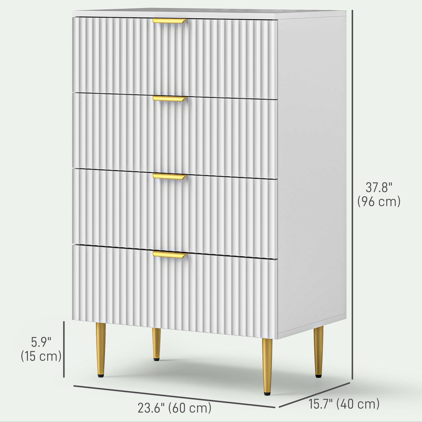 4-Drawer Dresser with Gold Legs - White