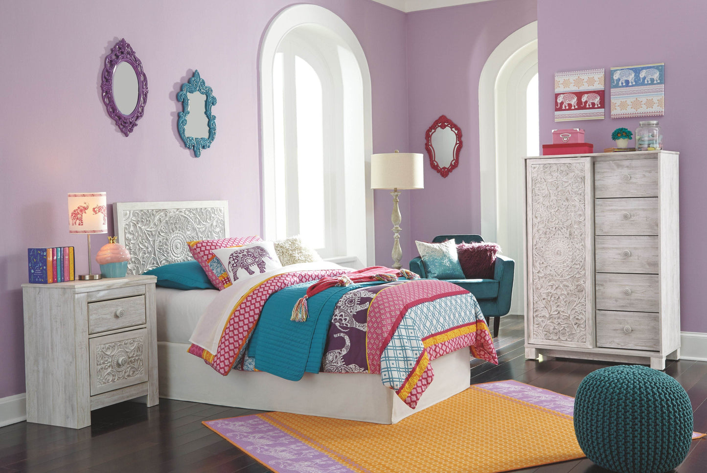 Paxberry - Whitewash - Twin Panel Headboard with Bolt on Bed Frame - Forward Furniture