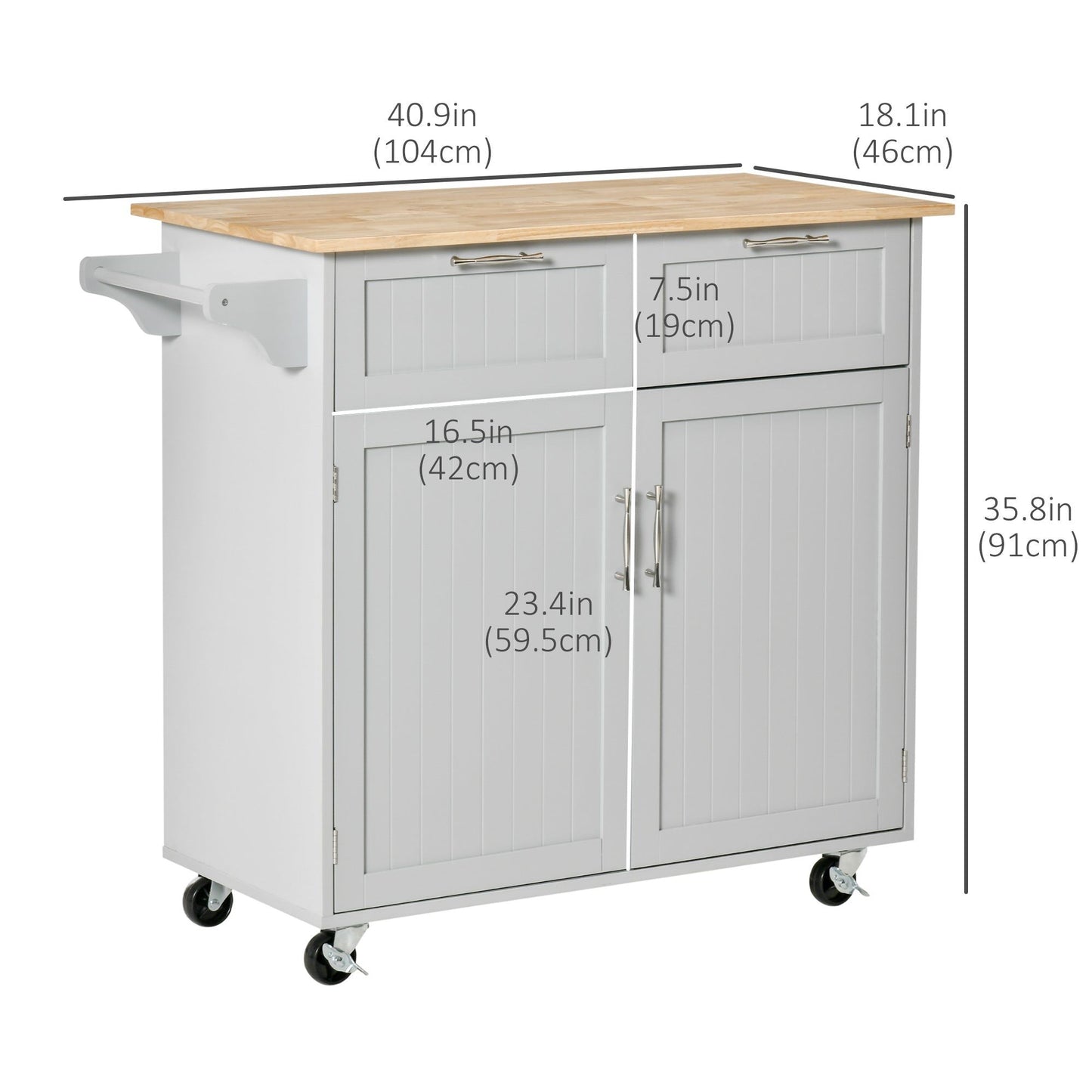 41" Kitchen Island with Solid Wood Top - Grey