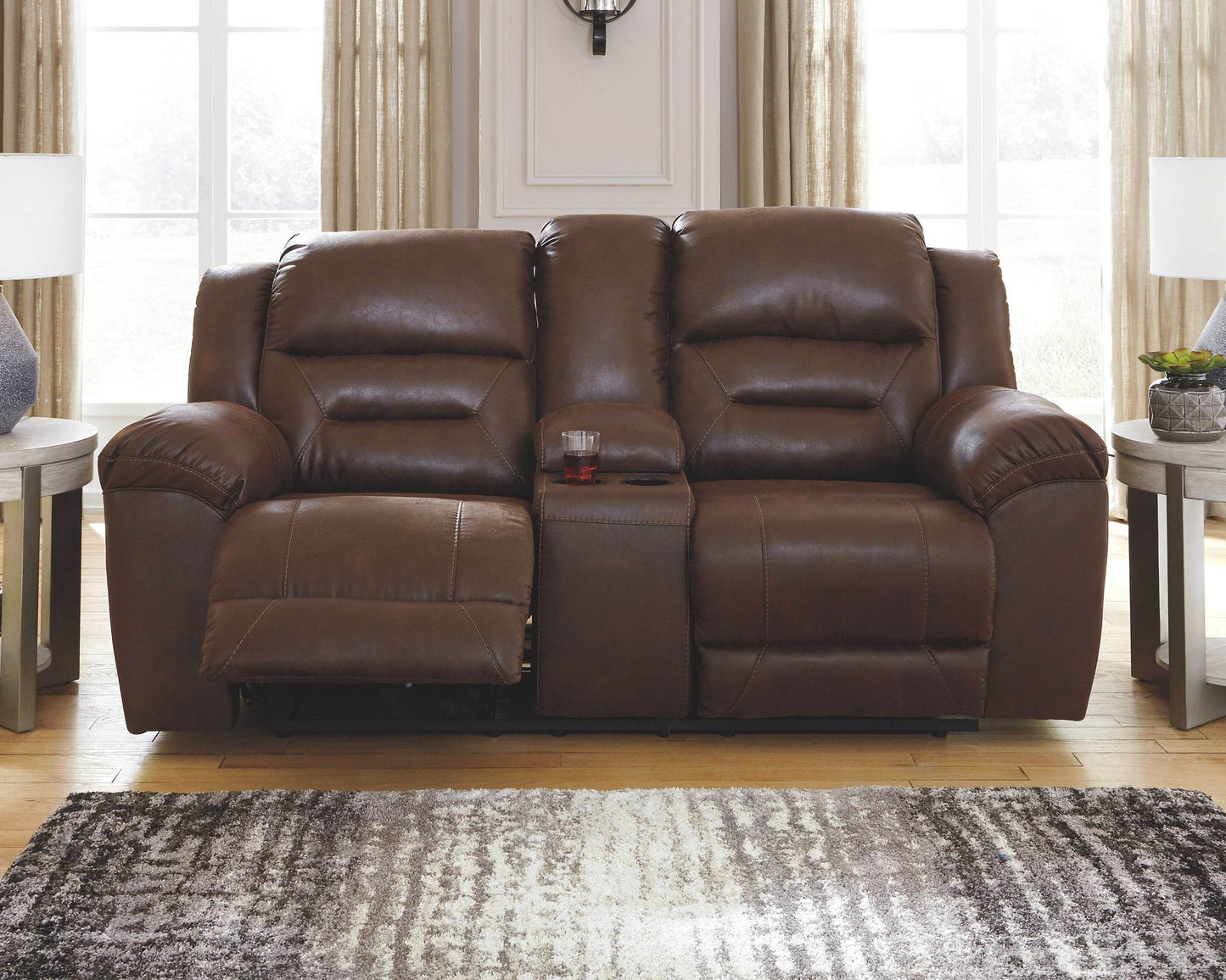 Stoneland - Chocolate - Dbl Power Reclining Loveseat With Console - Faux Leather - Forward Furniture