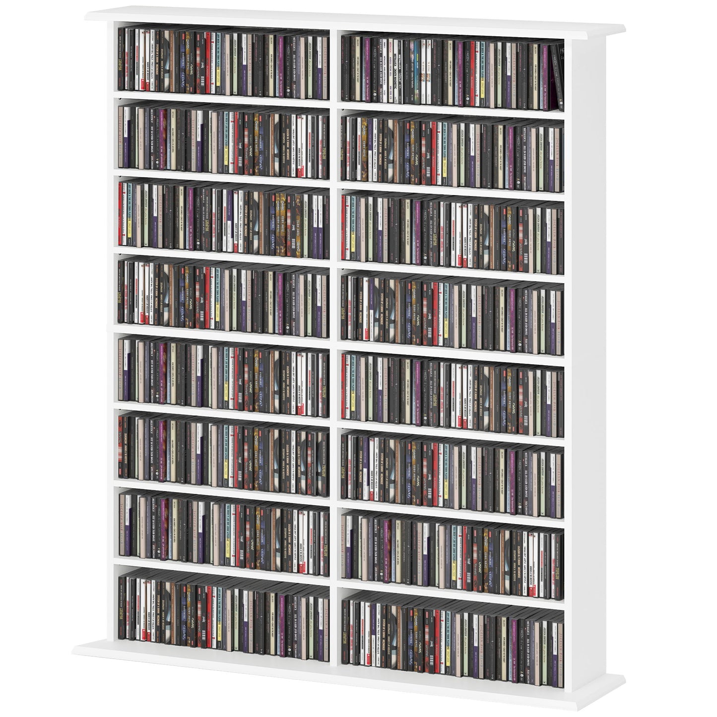 8-Tier DVD Shelf with 12 Adjustable Shelves, Double CD Shelf, Holds 720 CDs, 396 DVDs or 396 Blu-rays, White