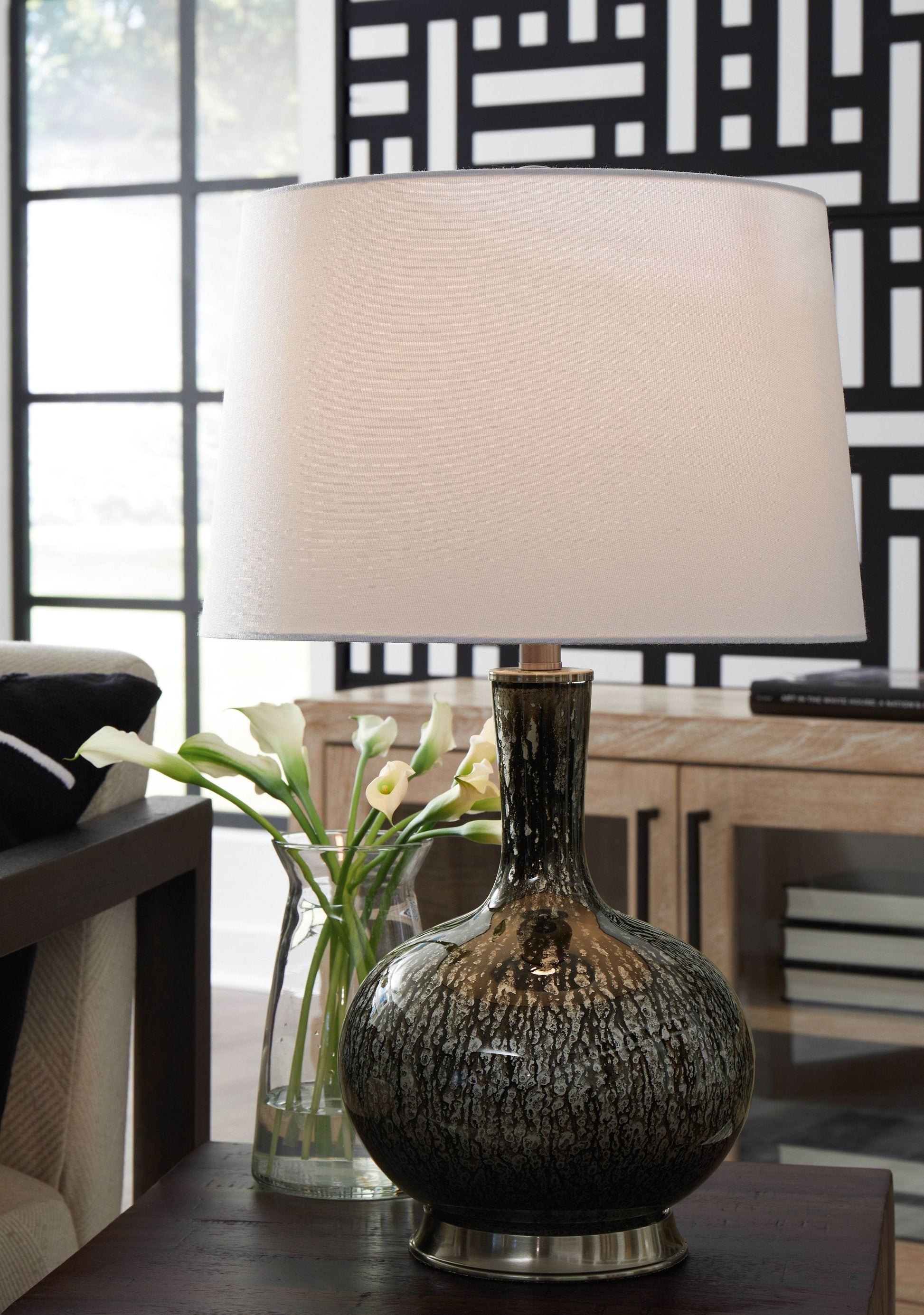 Tenslow - Antique Black - Glass Table Lamp - Forward Furniture