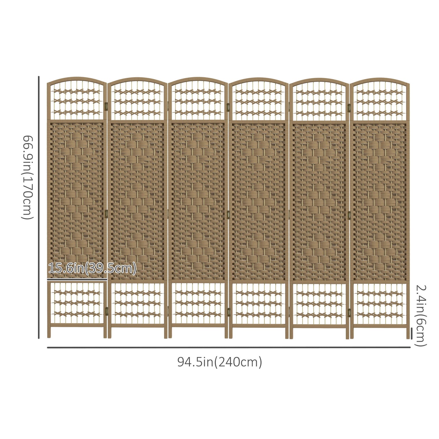 6 Panel Folding Room Divider, Portable Privacy Screen, Wave Fiber Room Partition for Home Office, Natural