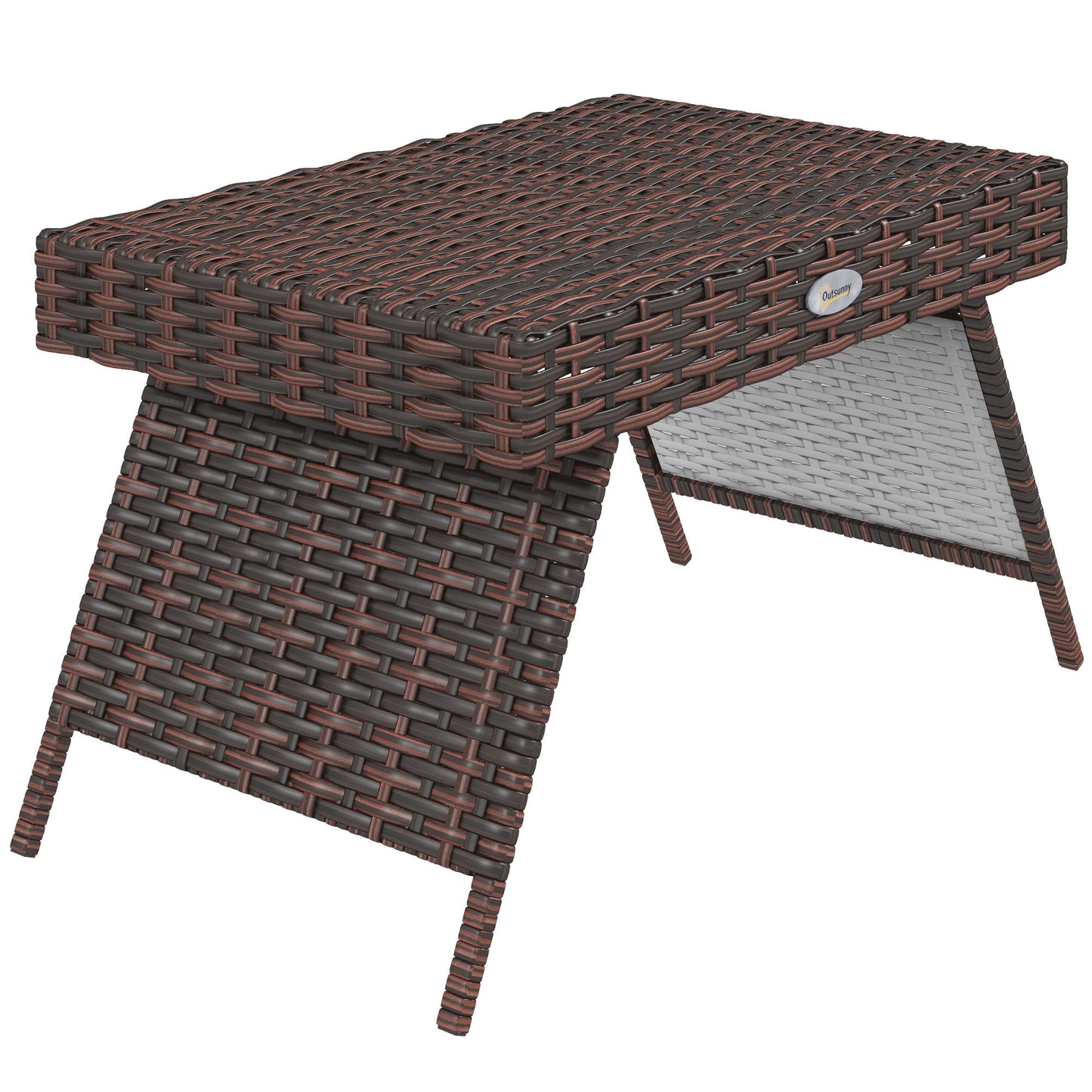 Outdoor Rattan Foldable End Table, Metal Frame Patio Wicker Table, Coffee Table Side Table for Poolside, Lawn, Garden, Brown