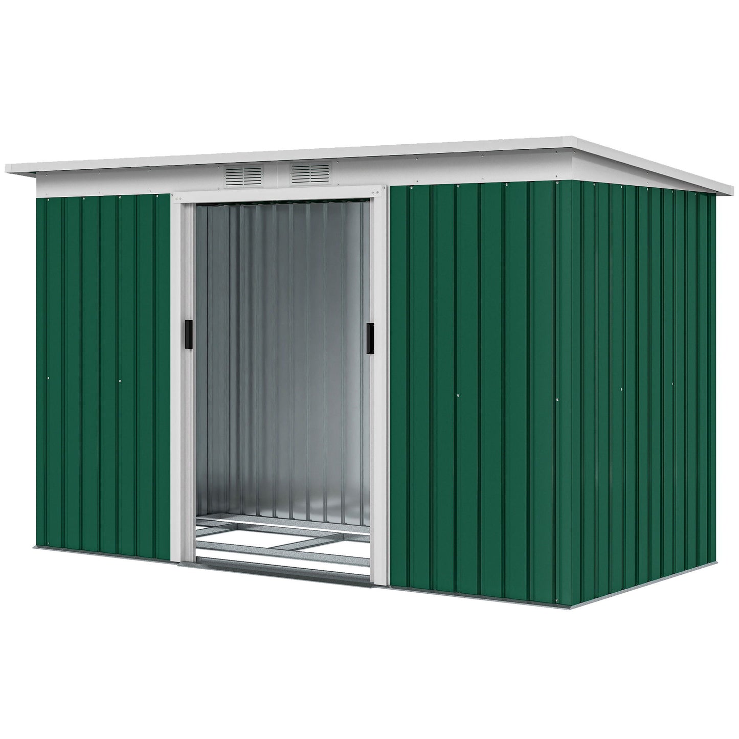 9' x 4' Garden Tool Shed Metal Storage Shed Outdoor Equipment Tool Box with Foundation Kit, Ventilation & Doors, Dark Green