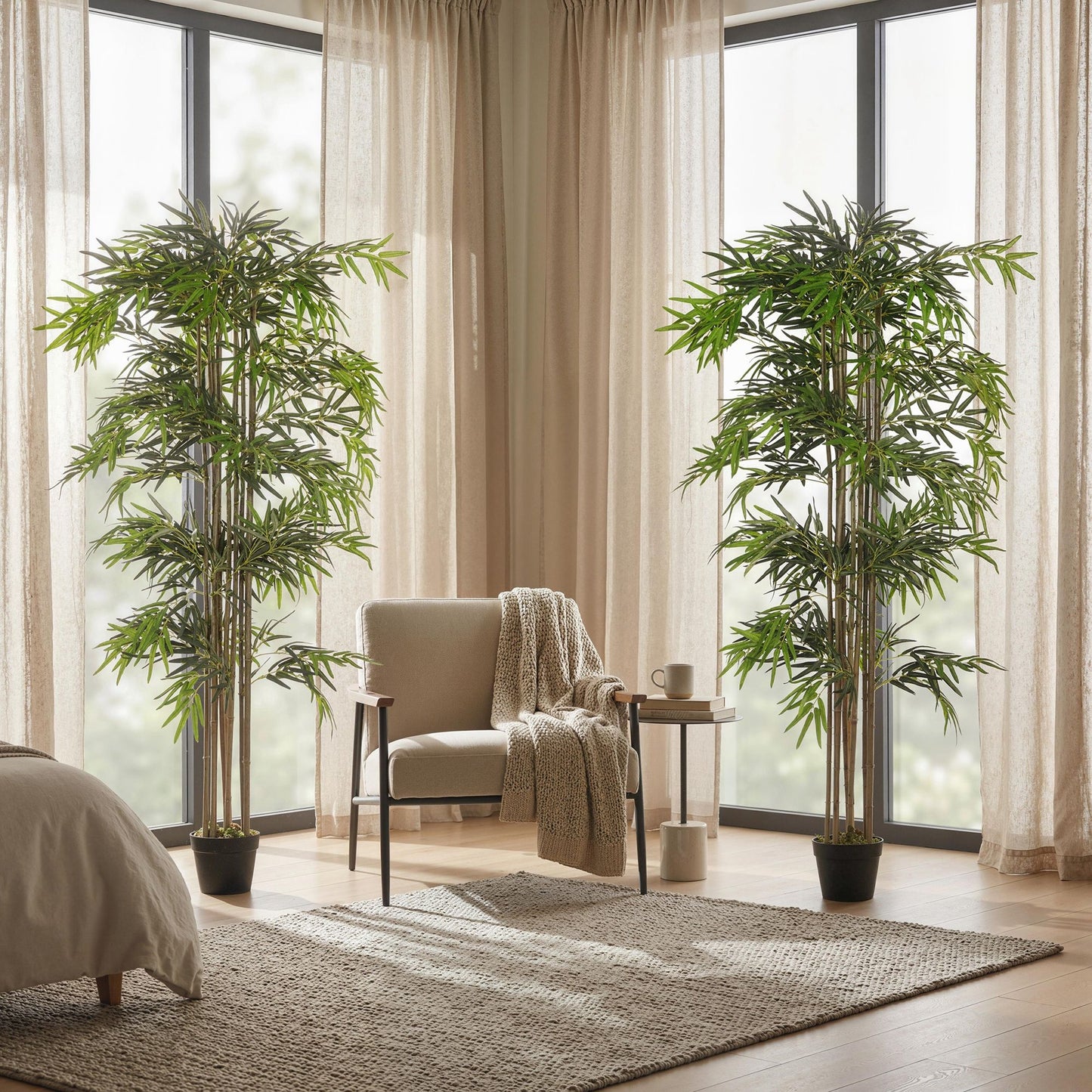 6FT Artificial Bamboo Tree Set of 2, Fake Plant with 1530 Leaves, Greenery Plant in Nursery Pot for Indoor, Green