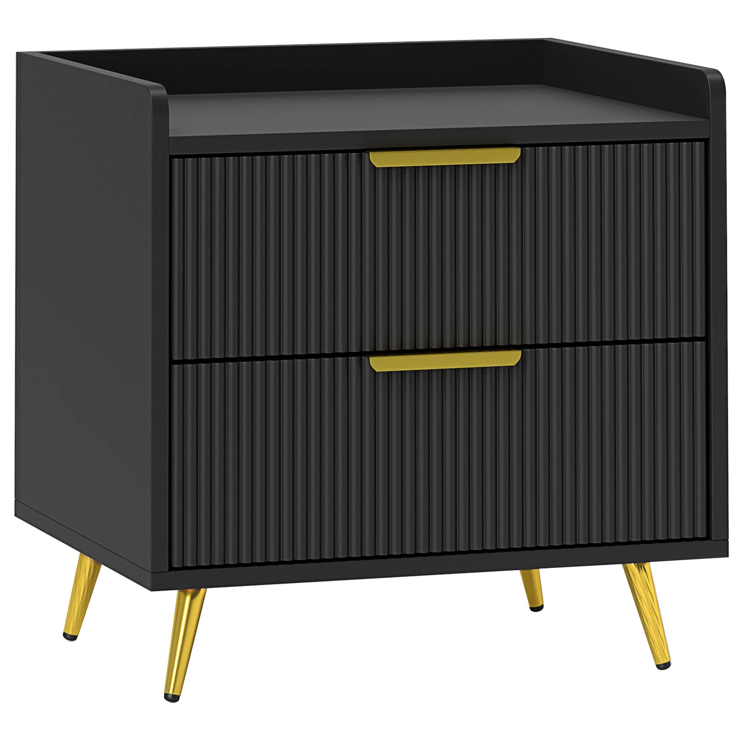 Bedside Table, Nightstand with 2 Drawers, Side End Table with Metal Legs for Bedroom, Black