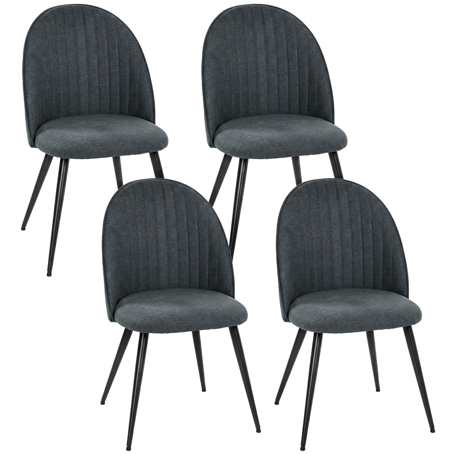 Set of 4 Modern Dining Chairs, Velvet Upholstered Kitchen Chairs with Steel Legs for Living Room, Dark Grey
