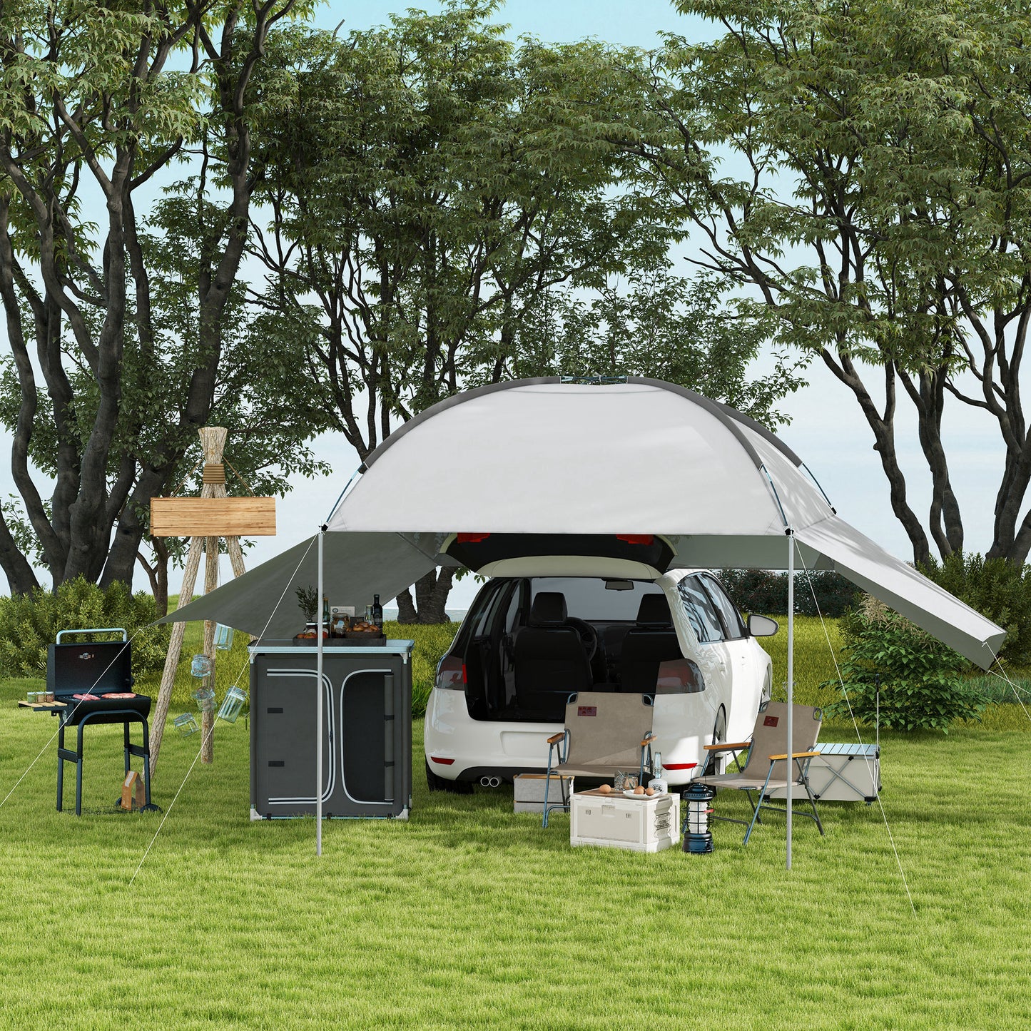 Aluminum Camping Table, Camping Kitchen Station Cook Cupborad with 3-Shelf, Storage Organiser for BBQ Party Picnic Grey