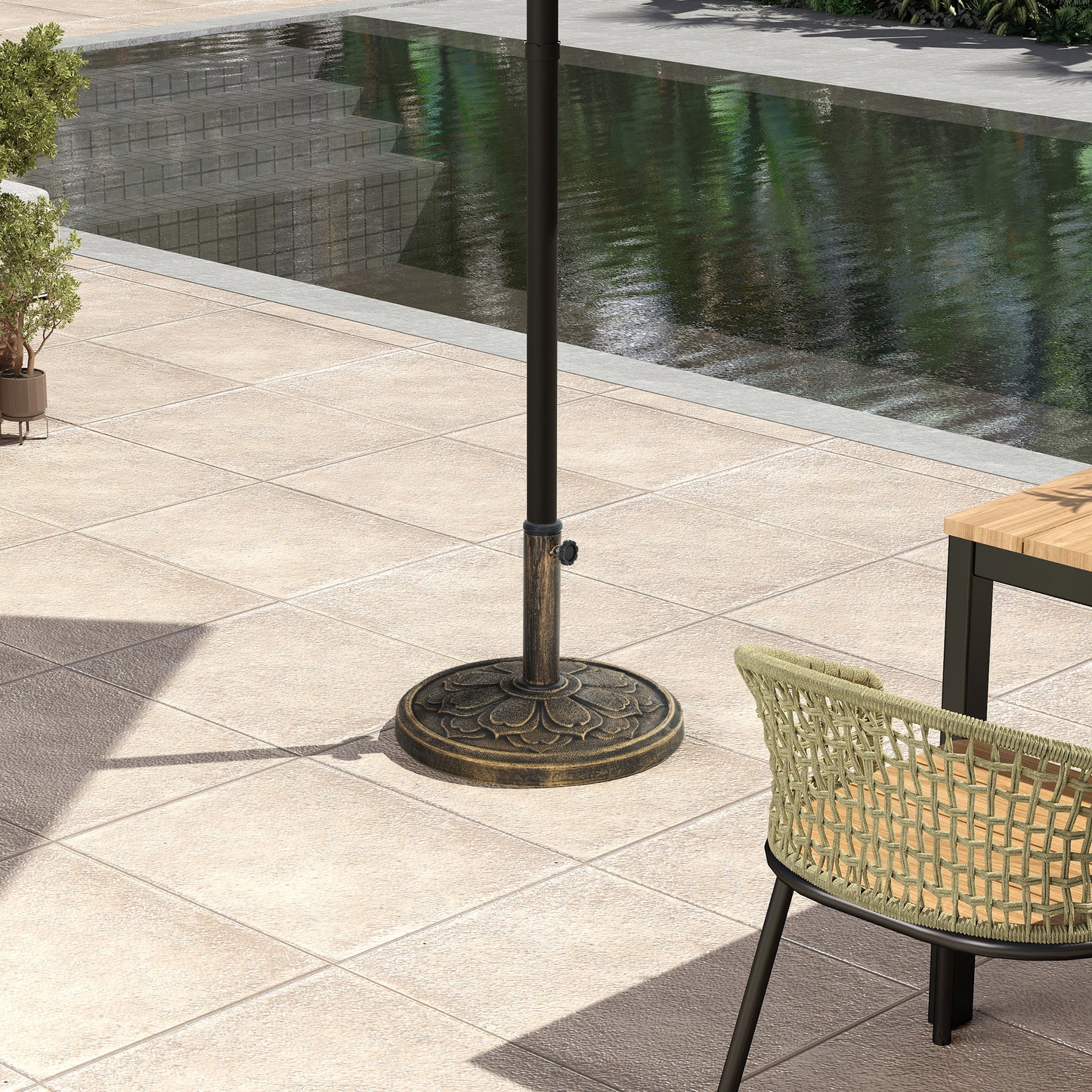 26 lbs Resin Round Patio Umbrella Base, Umbrella Stand Base, Outdoor Umbrella Stand for 1.3"/1.5"/1.9" Umbrella Poles for Outdoor, Lawn, Poolside, Bronze