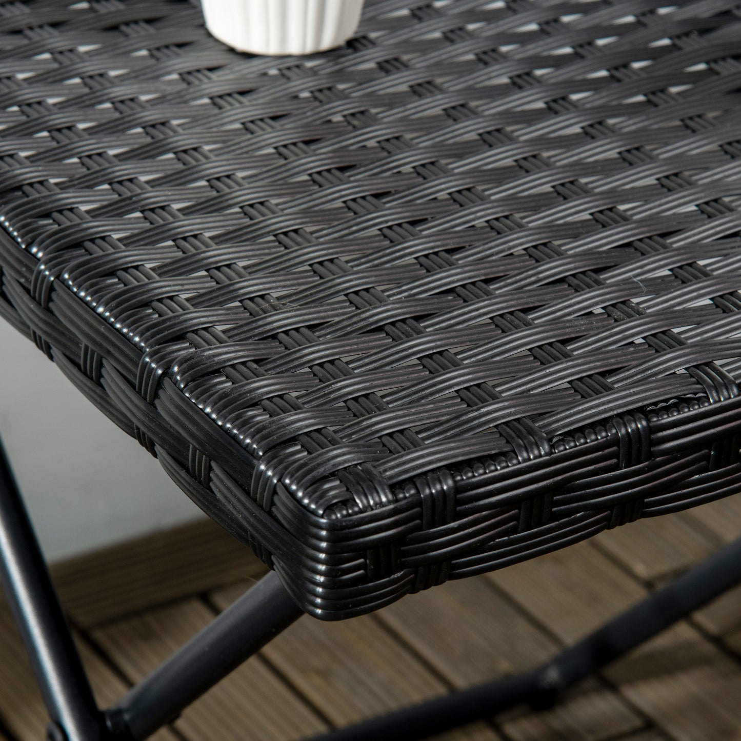 Patio Wicker Coffee Table, Outdoor PE Rattan Garden Folding Side Table, 15.75"x15.75"x15.75", Black