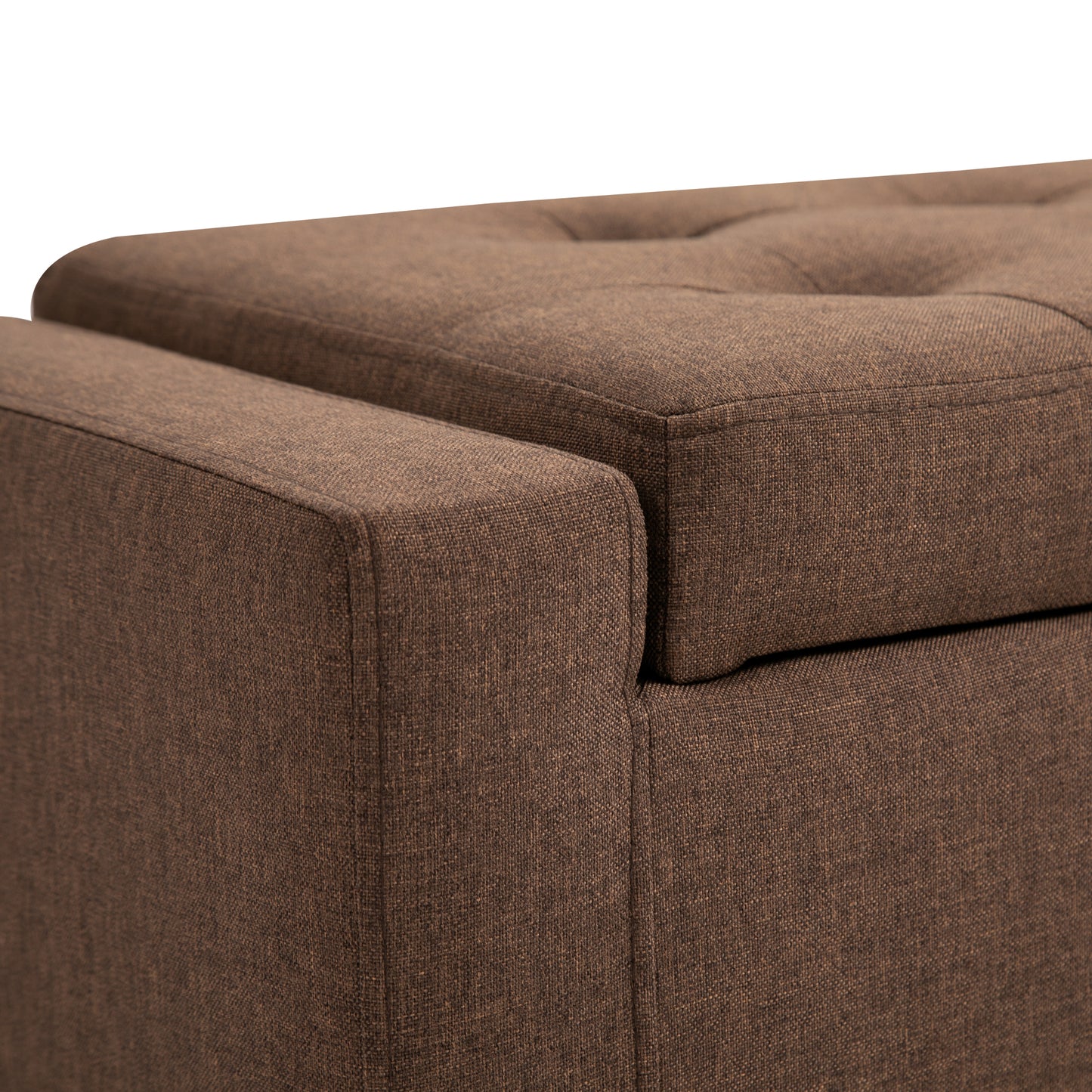 Storage Ottoman Bench, Linen Upholstered Bench with Tufted Design, Brown