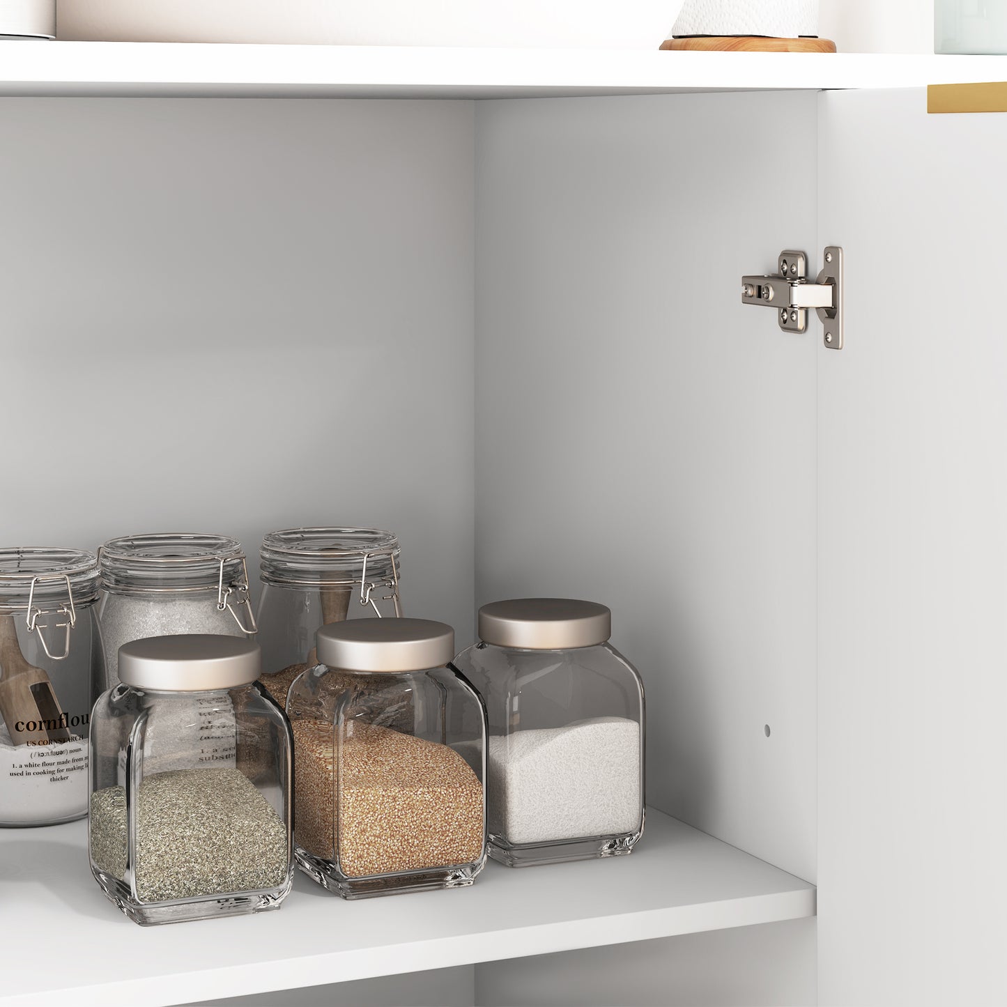 Modern Kitchen Storage Cabinet, Sideboard Buffet Cabinet with Adjustable Shelves for Kitchen Hallway, White