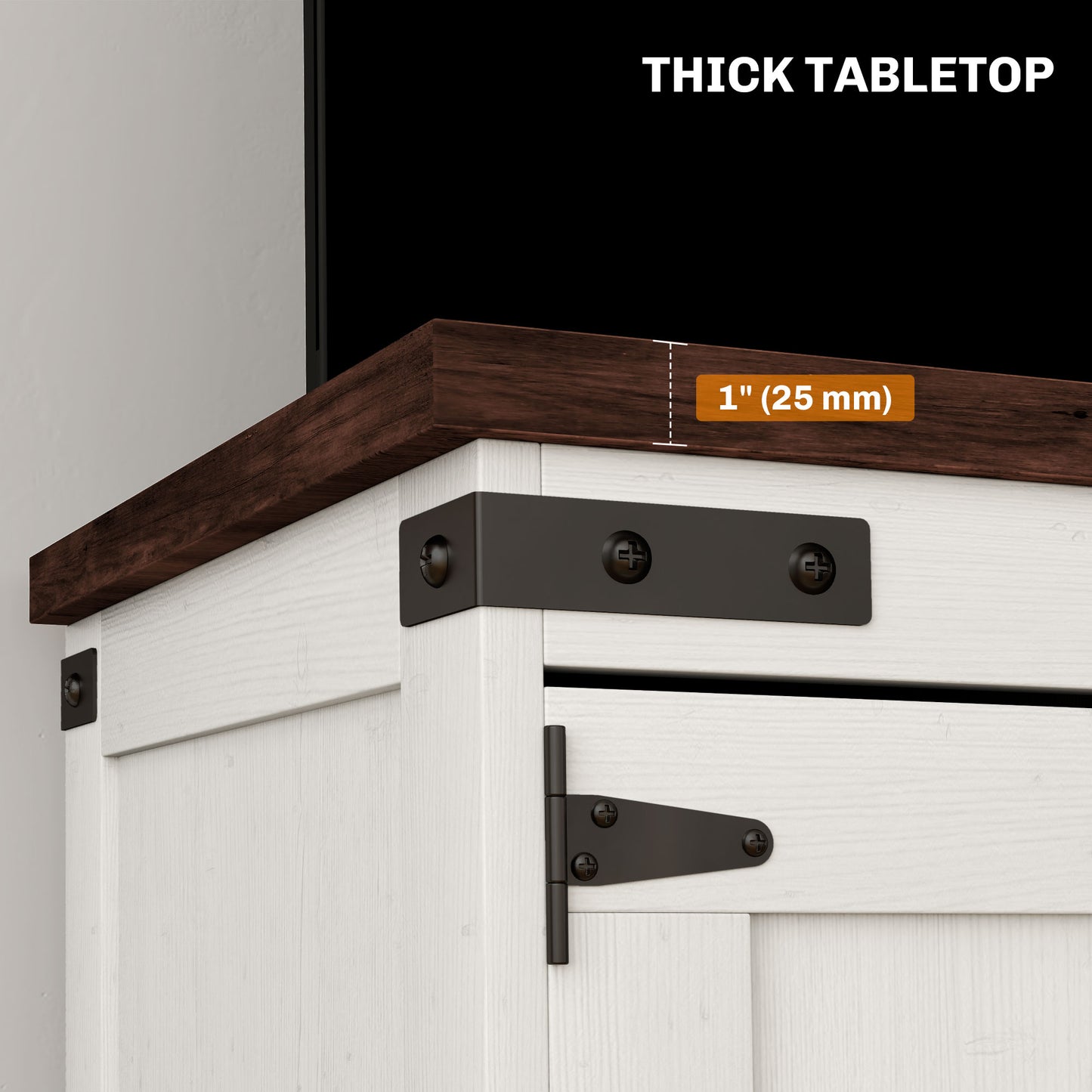Farmhouse TV Stand for up to 50" TV, TV Cabinet with Barn Doors, Cable Management for Living Room, Distressed White