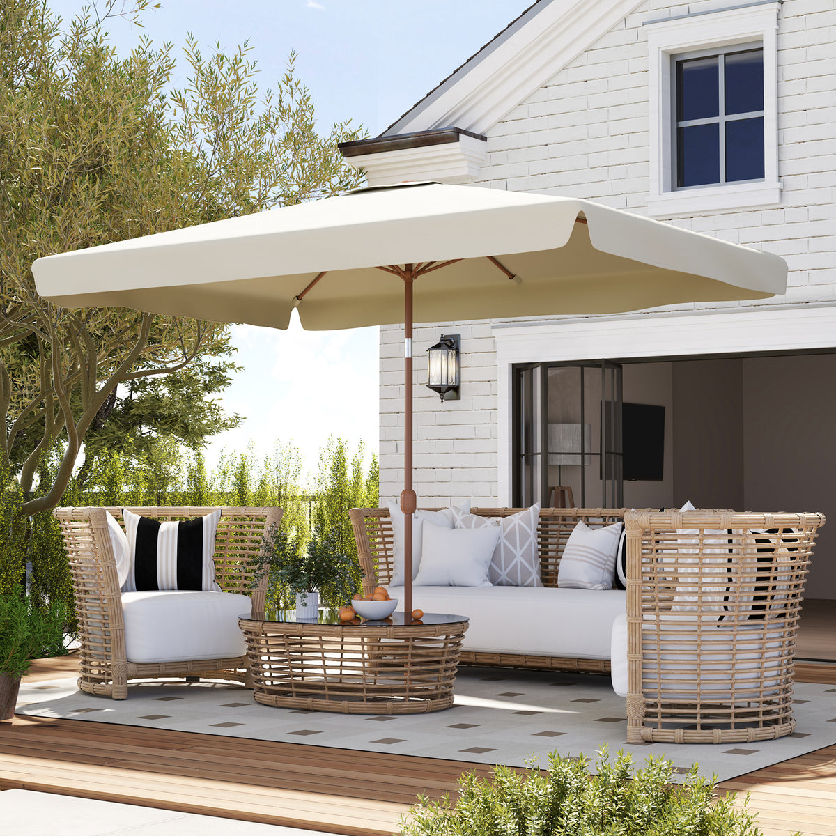 Patio Umbrella 118.1" x 78.7" Outdoor Parasol UV50+ Protection in Beige