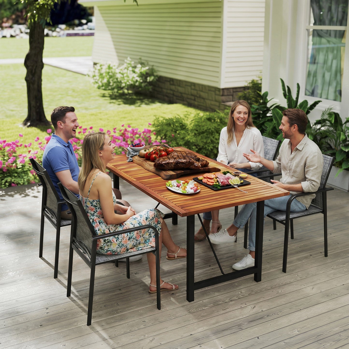 Stackable Patio Chairs Set of 4, Outdoor Dining Chairs with 20" Deep Seat, All Weather Breathable Mesh, Armrests, Grey