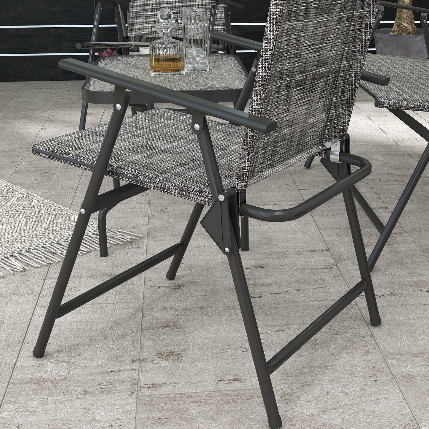 Outdoor 4 Pieces Patio Furniture Set, Garden Set with Two Foldable Armchairs, a Loveseat & Glass Top Table, Mixed Grey