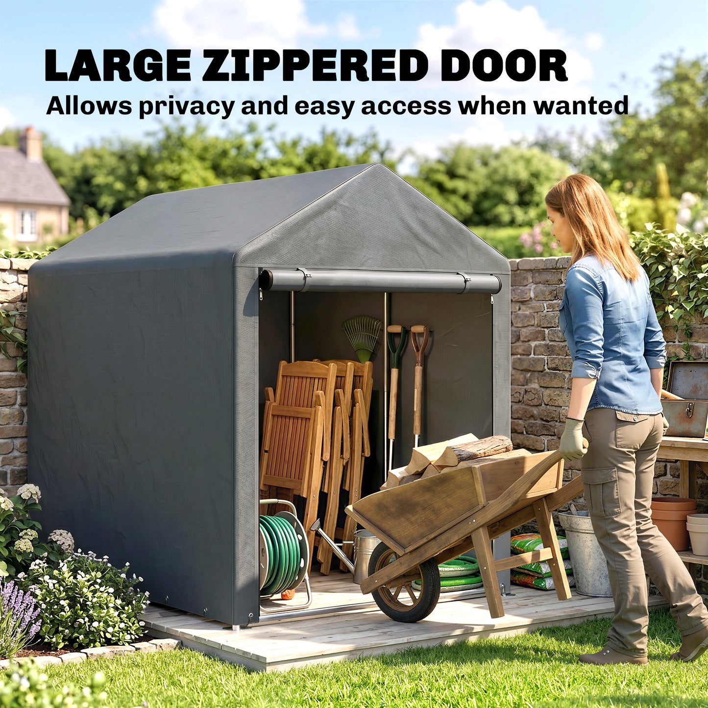 4 x 6ft Outdoor Storage Shed Tent, Portable Shed with Roll-up Door for Motorcycle, Bike, Garden Tools