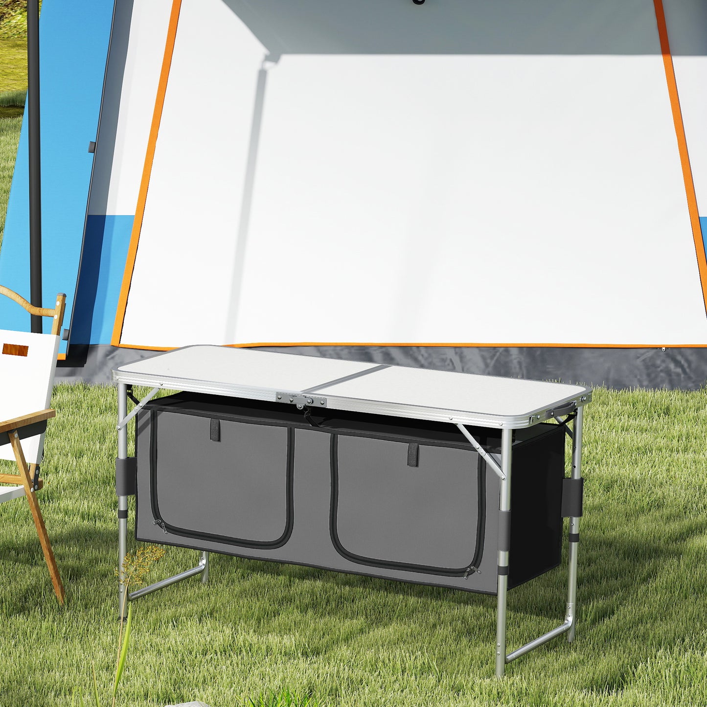 Outdoor Aluminum Folding Picnic Table Height Adjustable with Storage Organizer BBQ Camping