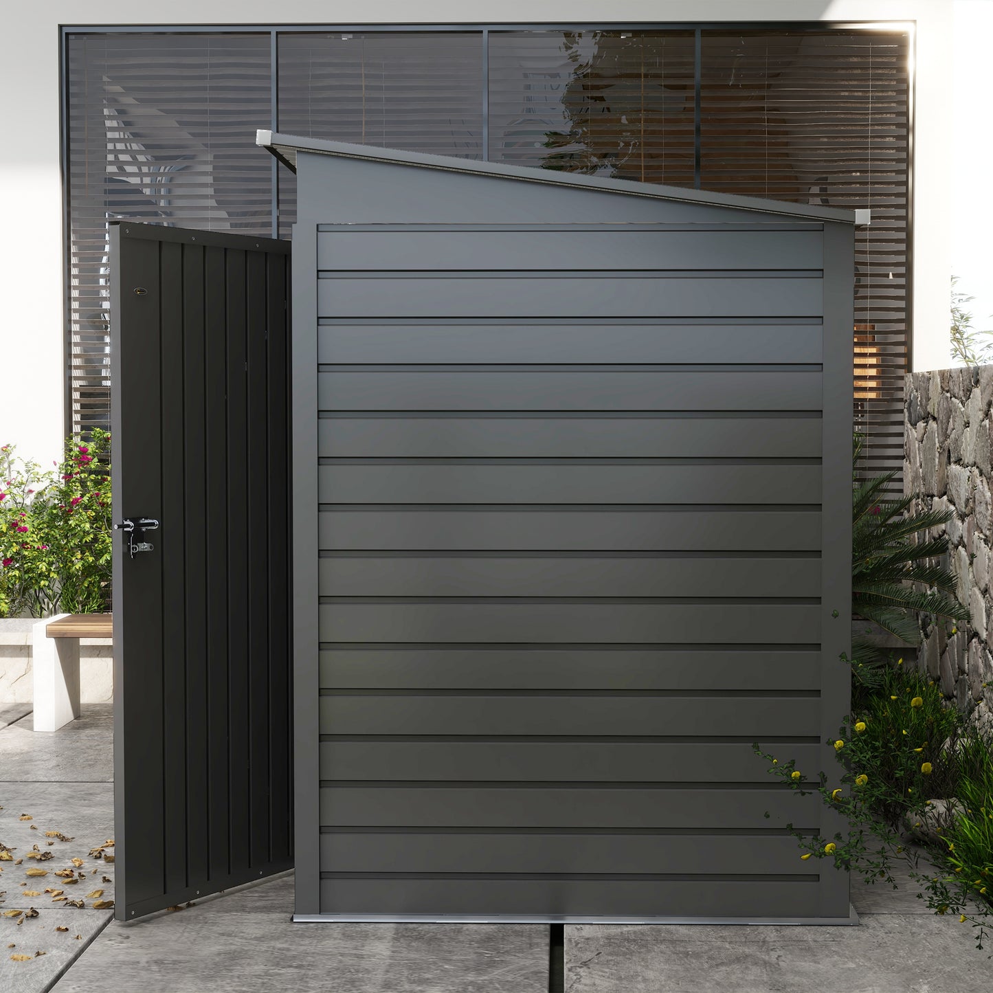 6 x 4FT Galvanized Garden Storage Shed, Metal Outdoor Shed with Double Doors and 2 Vents, Grey