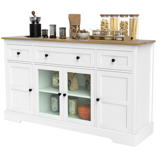 Sideboard Buffet Cabinet with Glass Doors - Distressed White