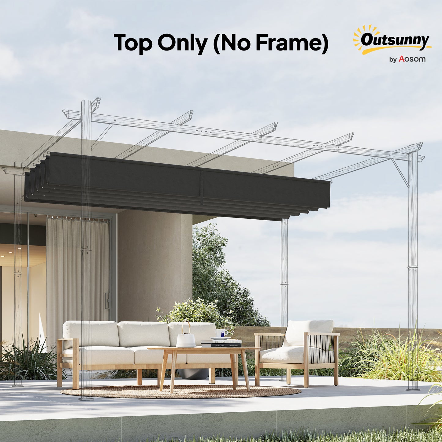 8.2' x 8.4' Retractable Pergola Canopy Replacement for 10' x 10' Frame, Cover Replacement (Cover Top Only), Dark Grey