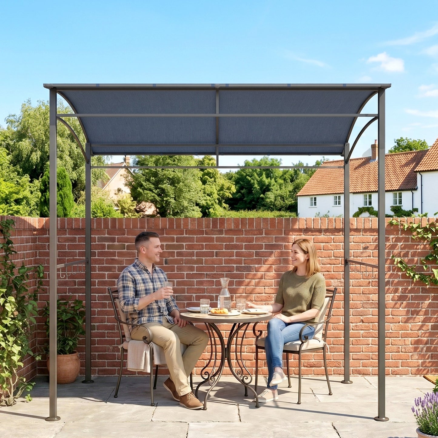 7' x 5' BBQ Grill Gazebo Tent, Garden Grill Canopy with Steel Frame and Hooks, Outdoor Sun Shade, Grey