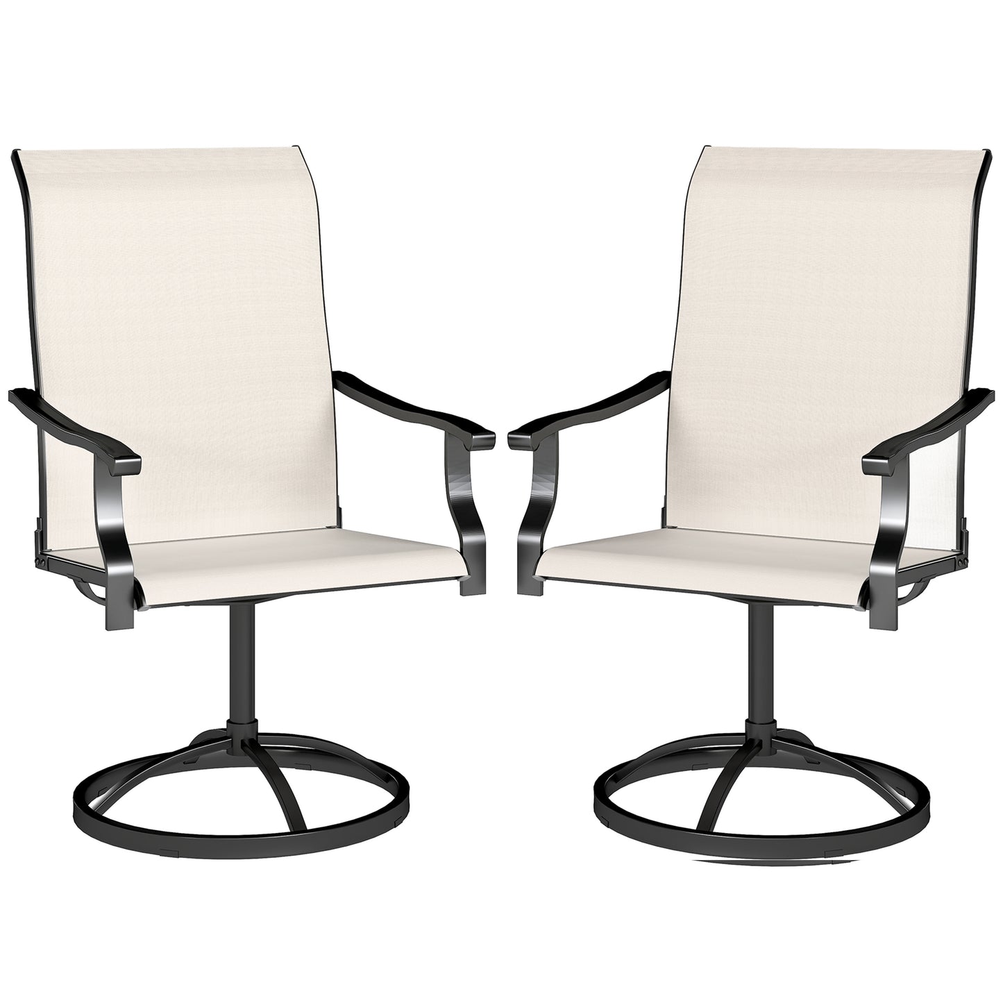 Outdoor Swivel Dining Chairs Set of 2, High Back Swivel Chairs with All Weather Mesh for Deck, Backyard, Poolside, White