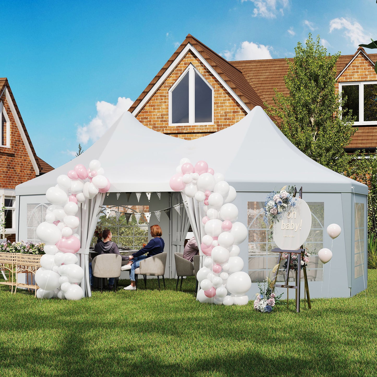 16' x 22' Wedding Event Party Tent High Peak Octagonal Outdoor Gazebo Canopy with Removable Walls, for Weddings, Parties, White