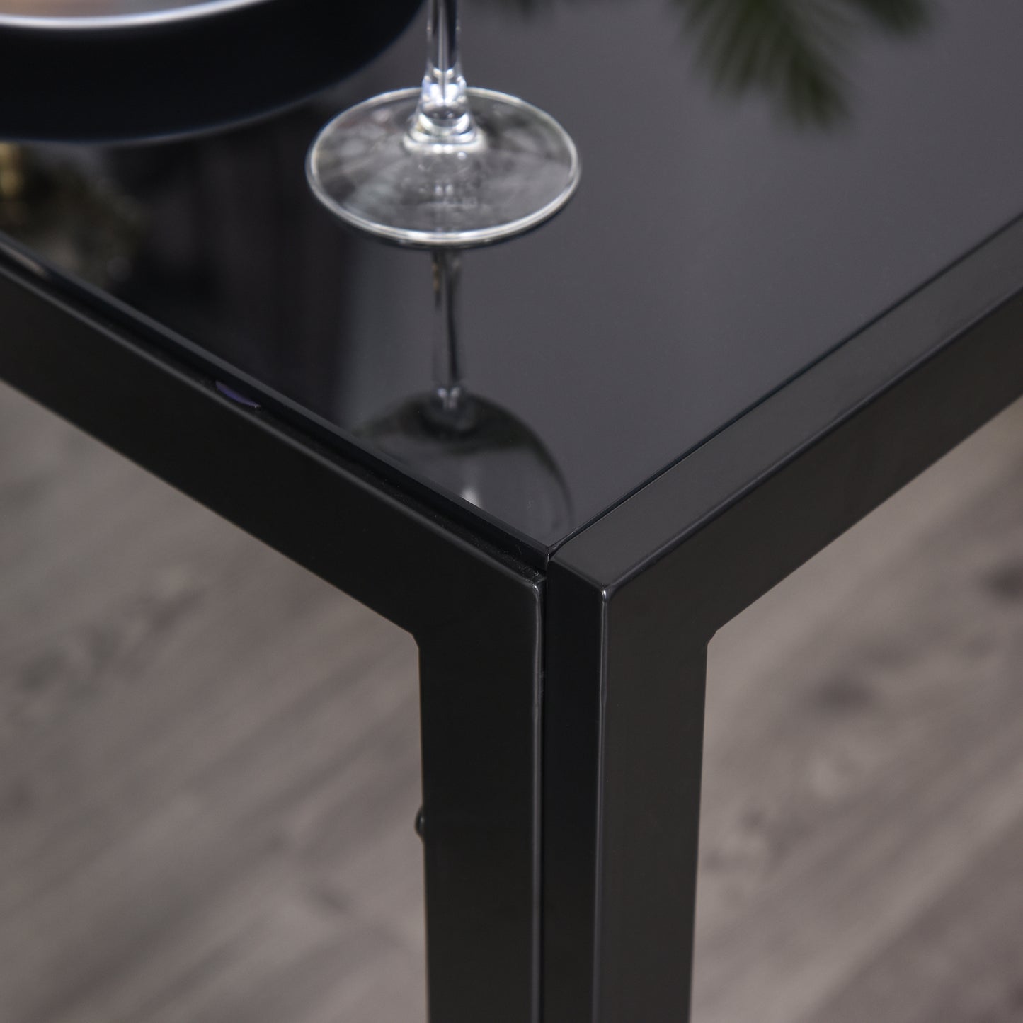 3-Piece Rectangular Glass Kitchen Table and Chairs with Metal Frame and Faux Leather Upholstery for Dining Room, Black
