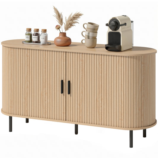 55" Mid-Century Fluted Sideboard with Sliding Doors - Natural