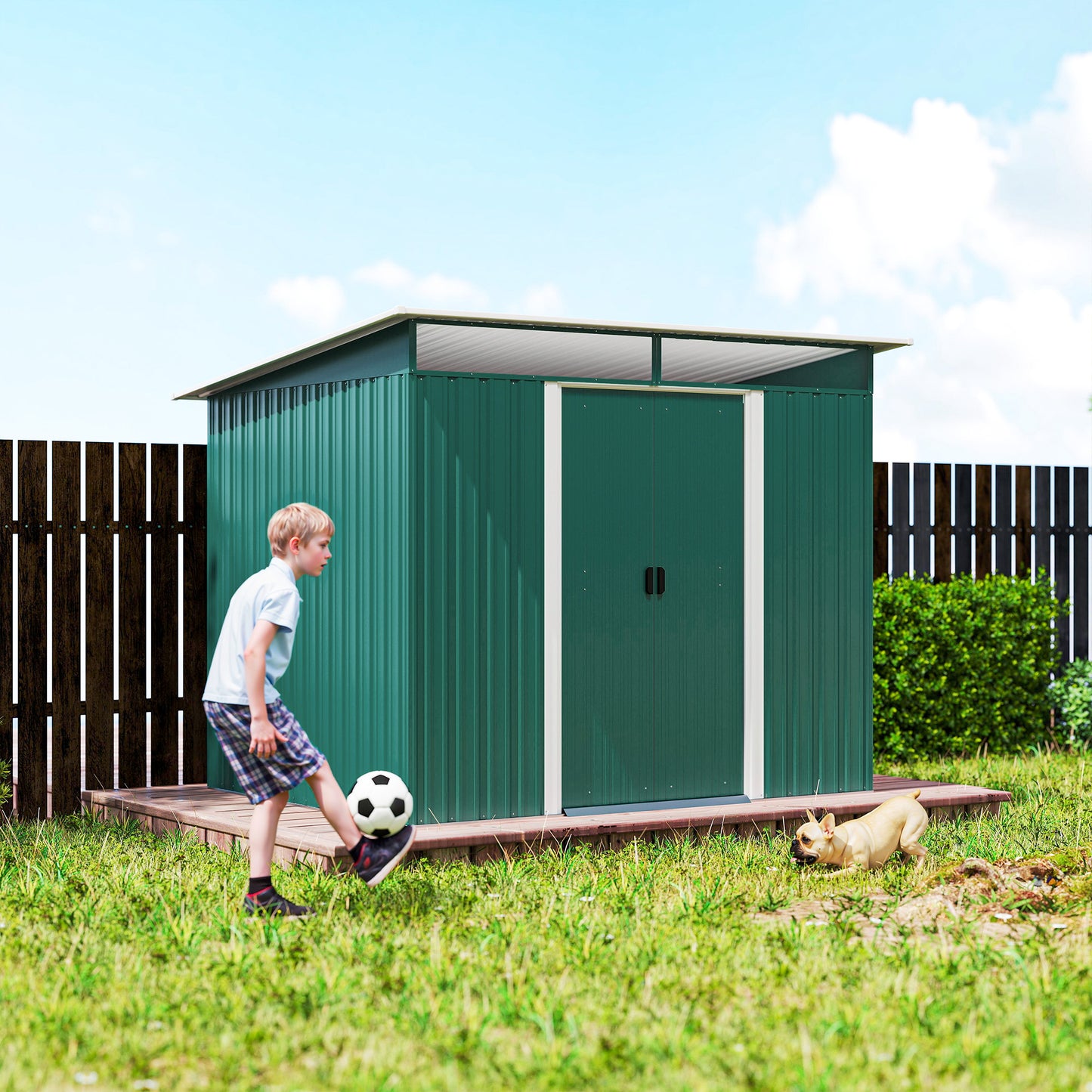 6' x 8.5' Outdoor Metal Garden Shed Utility Tool Storage Steel Backyard House, Dark Green