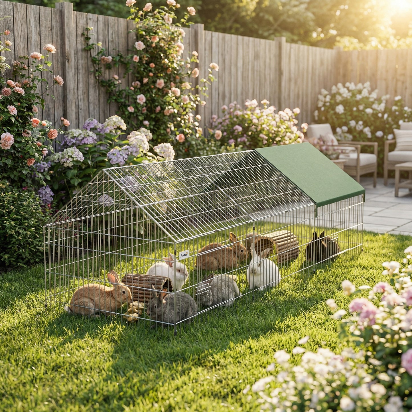 Metal Chicken Coop with UV-Resistant Cover for Rabbits, Ducks, Turtles, Guinea Pigs, 106" x 29.5" x 29.5", Green