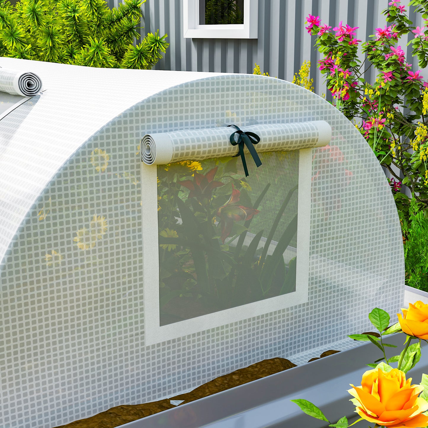 Portable Mini Greenhouse, Tunnel Growing Tent with 5 Mesh Windows and Steel Frame