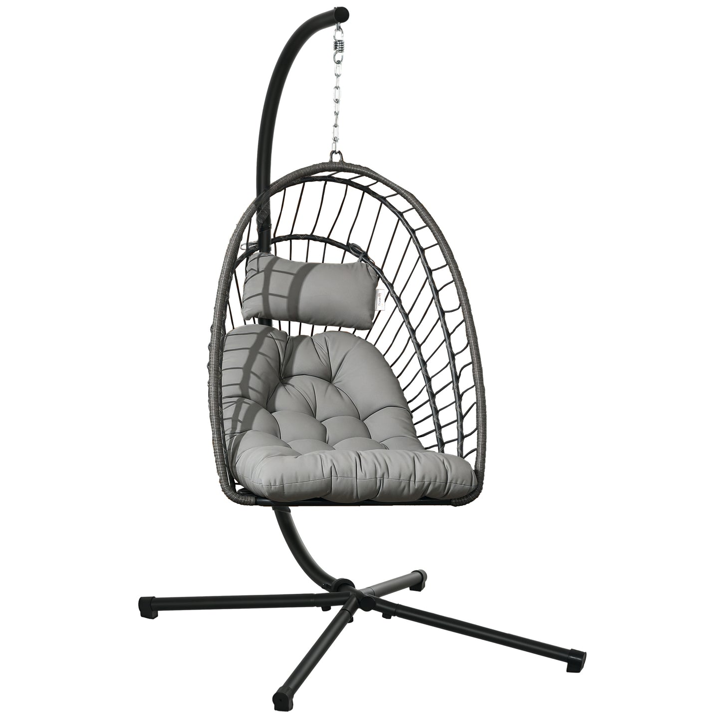 Hanging Egg Chair with Stand, Foldable Wicker Rattan Swing Chair with Thick Cushion, Light Grey