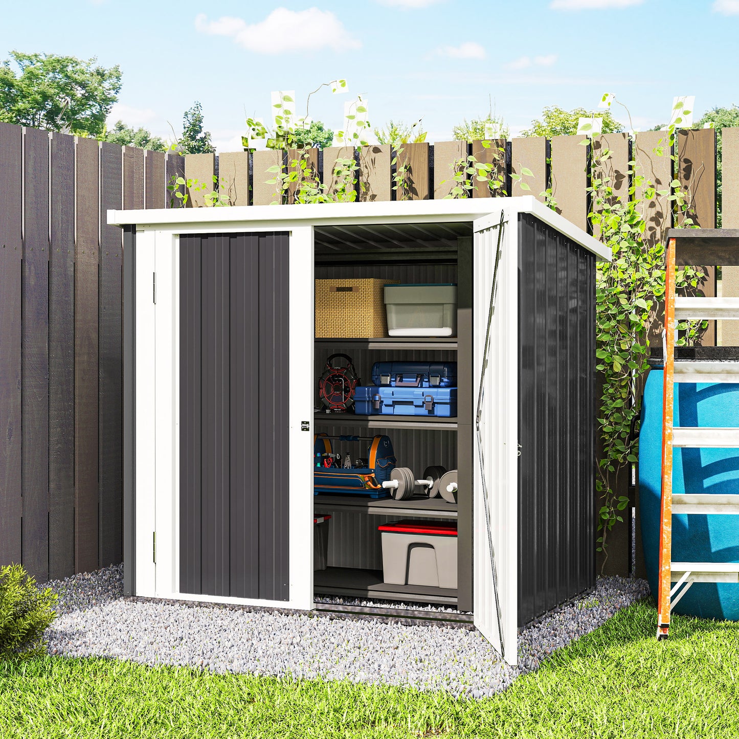5x3 Metal Garden Storage Shed with Double Door, Durable Metal Shed for Garden, Patio, Lawn, Black