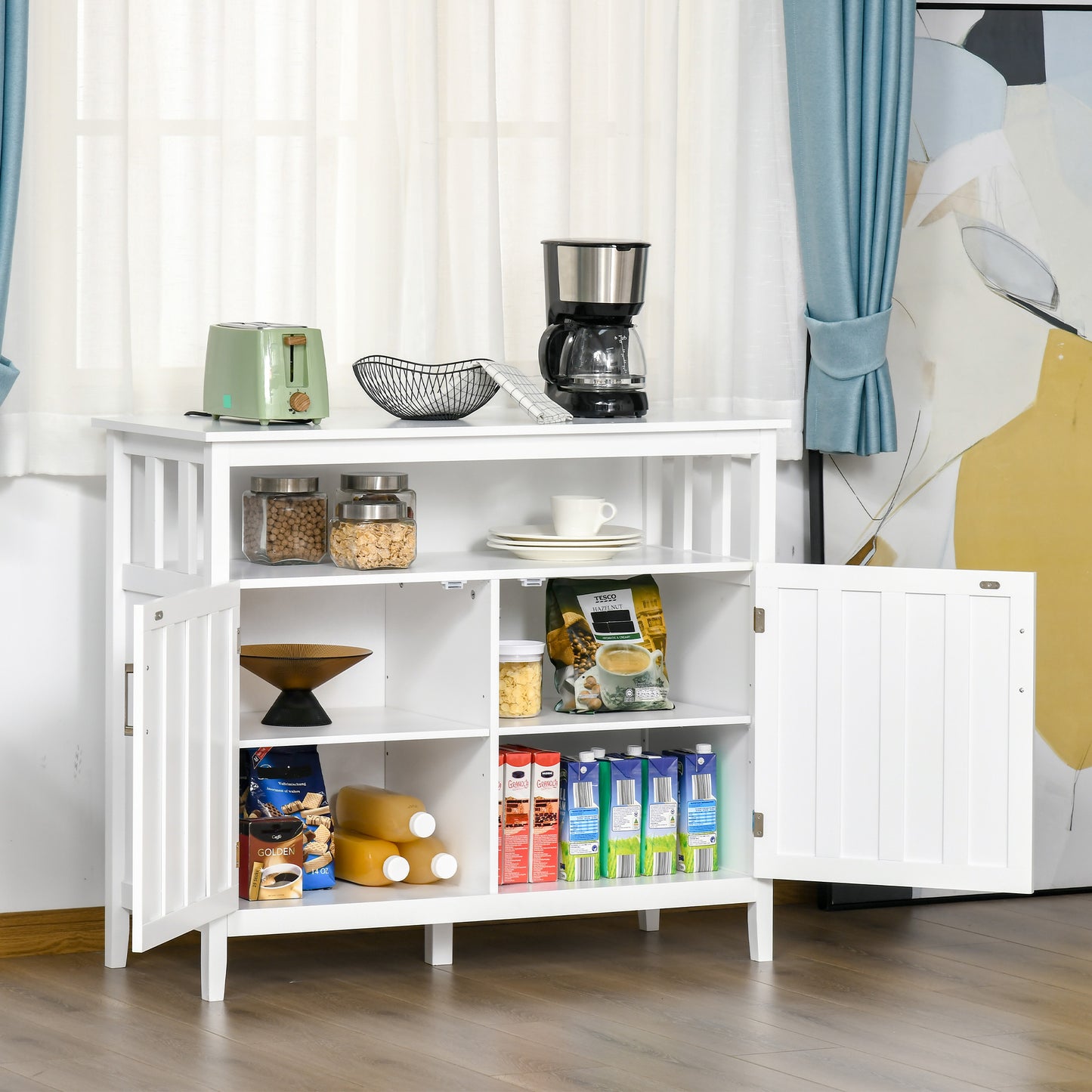 Sideboard Buffet Server Storage Cabinet Console Table with 2 Doors and Adjustable Shelves for Kitchen & Dining Room, White