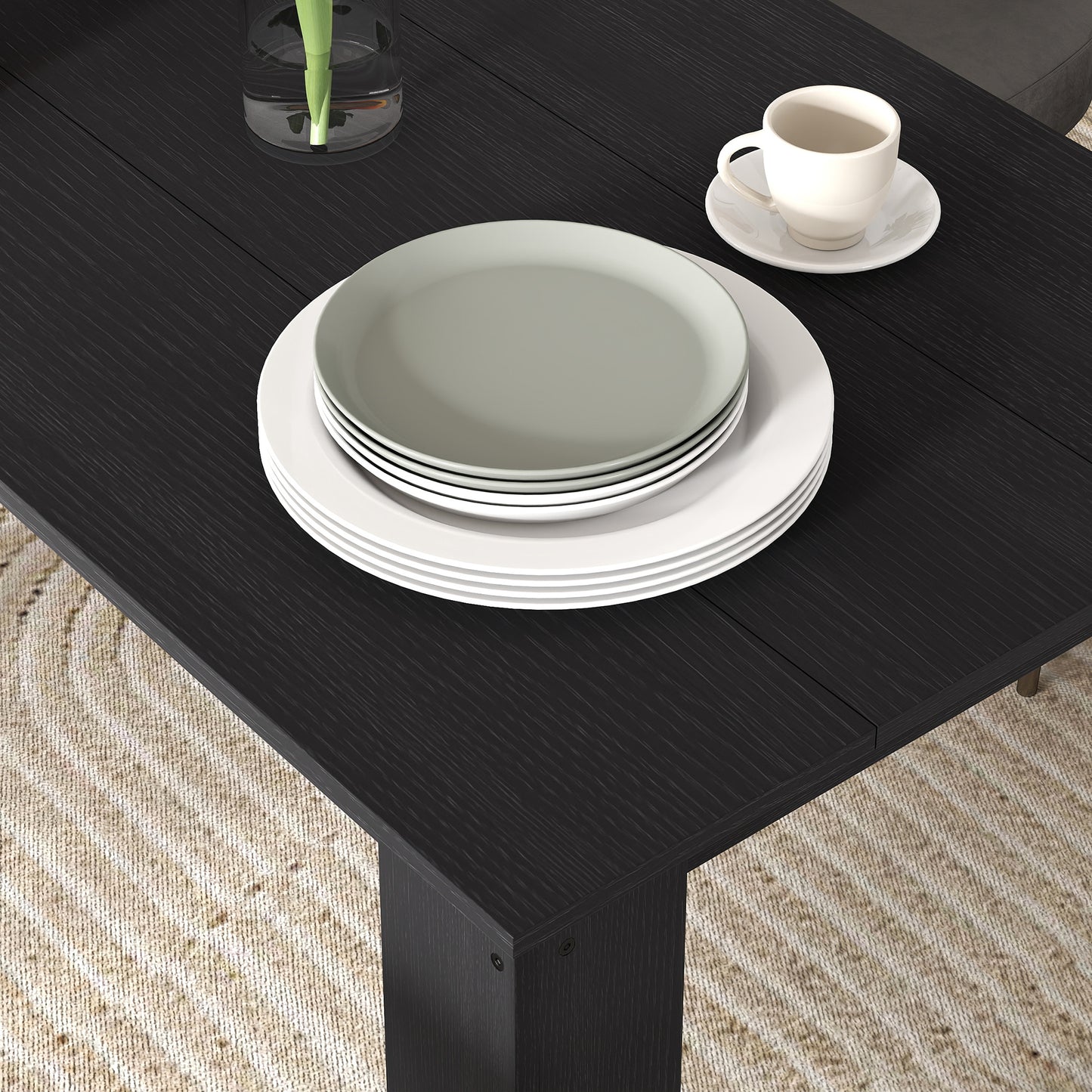 47" Kitchen Table for 4-6 People, Dining Table with Wood Effect for Dining Room, Black