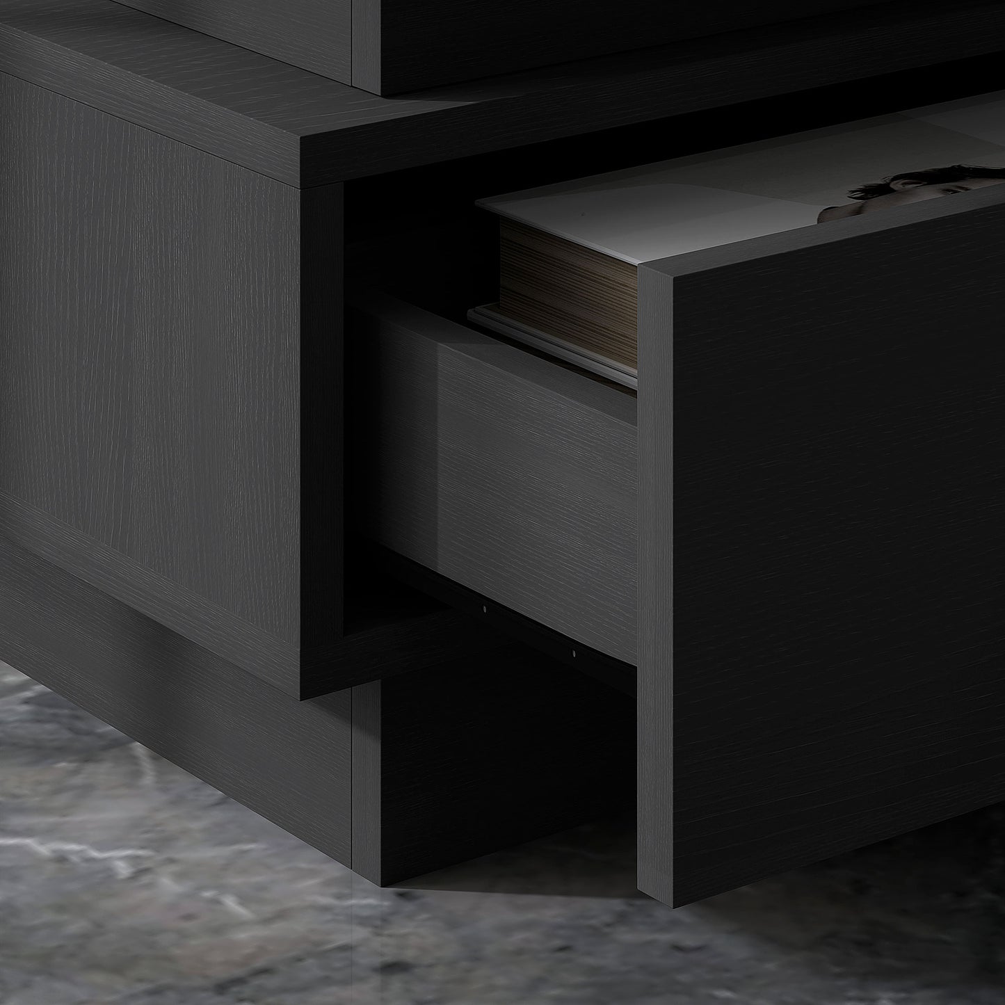 Bedside Table with Charging Station and LED Light Modern Nightstand with USB Ports AC Outlets Drawers Remote, Black