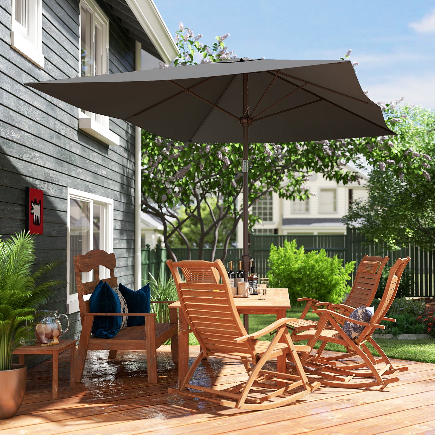 6.5x10ft Patio Umbrella, Rectangle Market Umbrella, Dark Grey