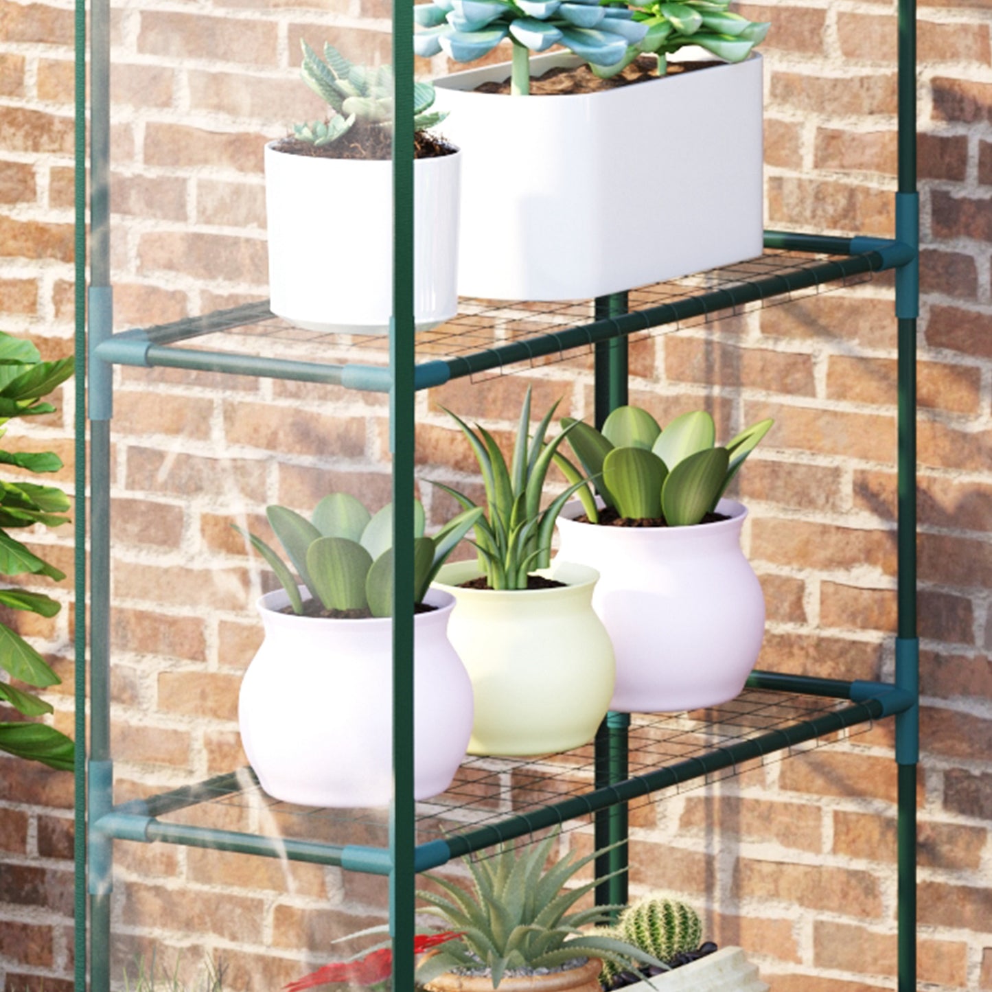 56" x 29" x 77" Portable Walk-in Greenhouse Garden Flower Plant Growing Warm House w/ 4 Tier Shelves and Roll Up Zippered Door, Transparent