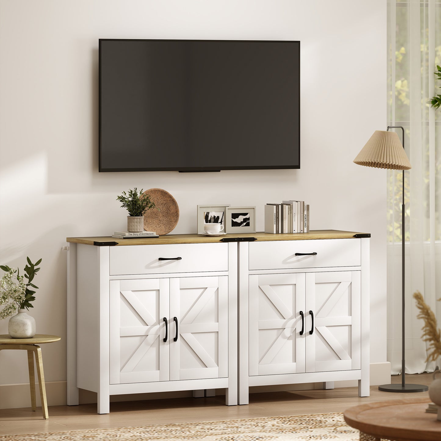 Sideboard Buffet Cabinet, Farmhouse Kitchen Storage Cabinet w/ Drawer and Shelf for Living Room, Entryway
