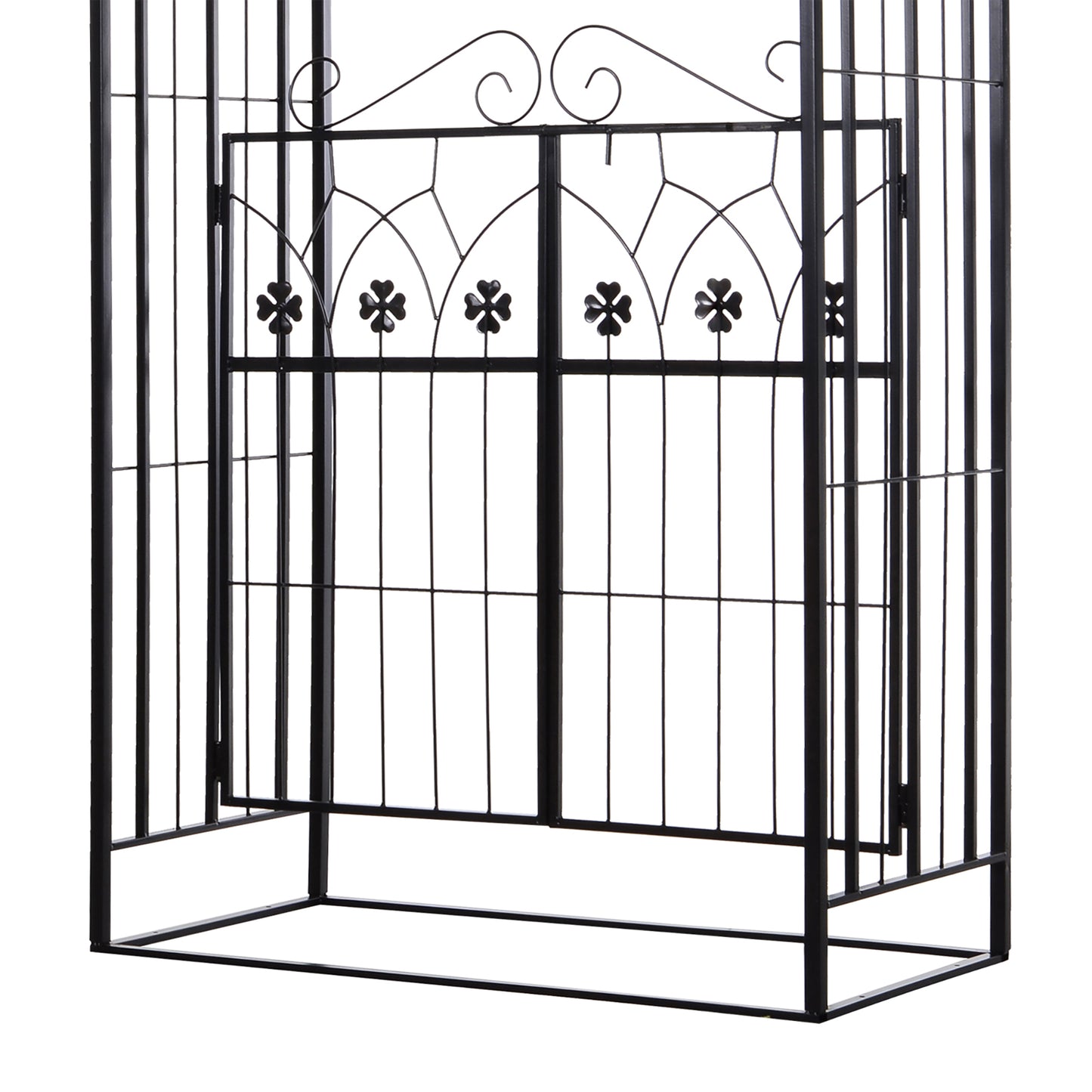 Outdoor Metal Trellis Garden Arch Arbor w/ Lucky Leaf Clover Gate for Ceremony Wedding Party Garden Lawn, Black