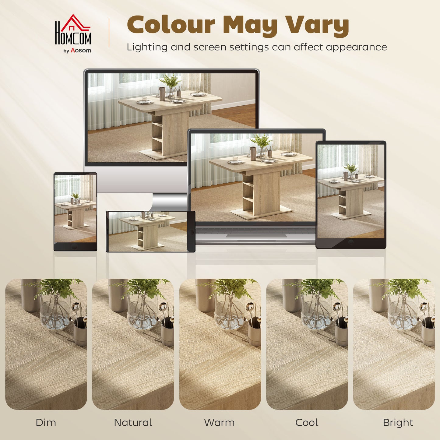 Extendable Dining Table for 4-6 People, 43.3"-51.2" Kitchen Table with 6 Open Shelves, Natural Wood