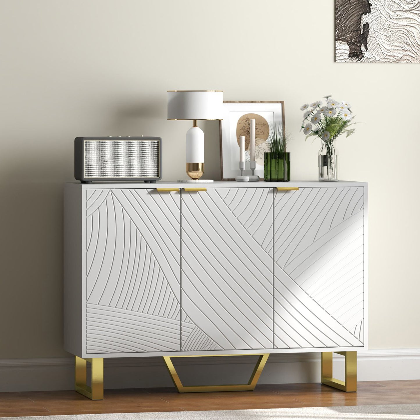 Sideboard Buffet Cabinet with Adjustable Shelves, Living Room Cabinet, TV Cabinet for 50 Inch TV, White