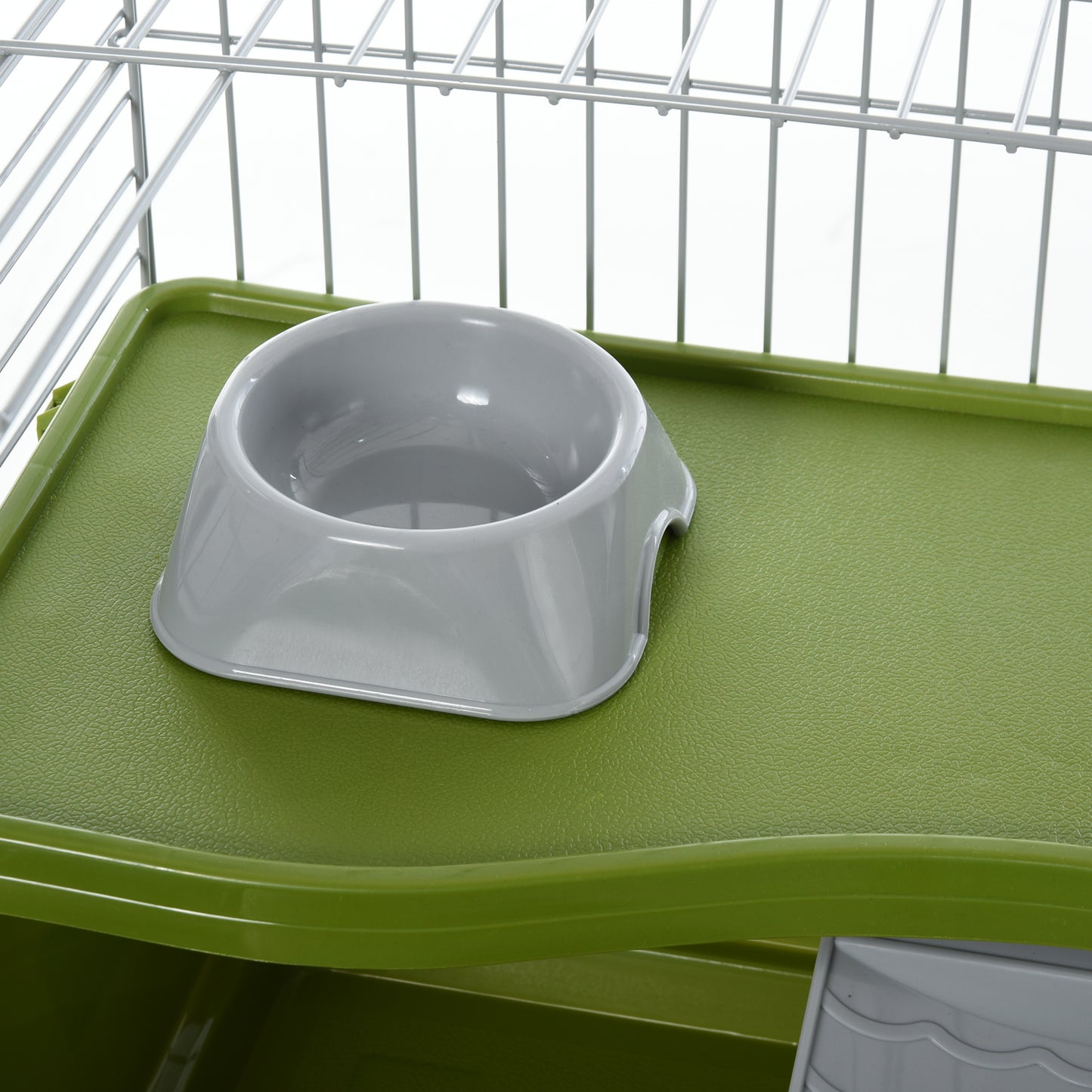 Small Animal Cage, Rolling Bunny Cage, Guinea Pig Cage with Food Dish, Water Bottle, Hay Feeder, Platform, Ramp, Green