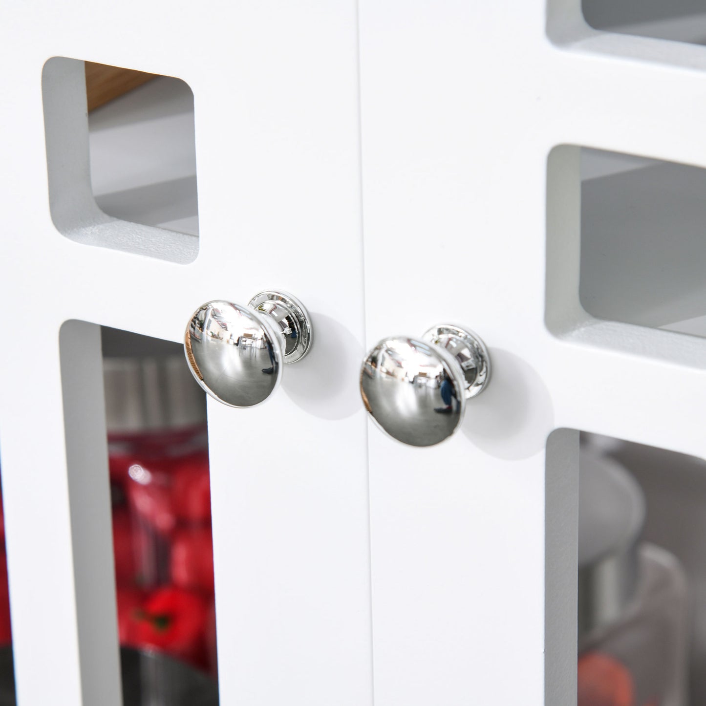 Storage Cabinet with Fretwork Doors and Shelf, Modern Freestanding Sideboard, Buffet, White