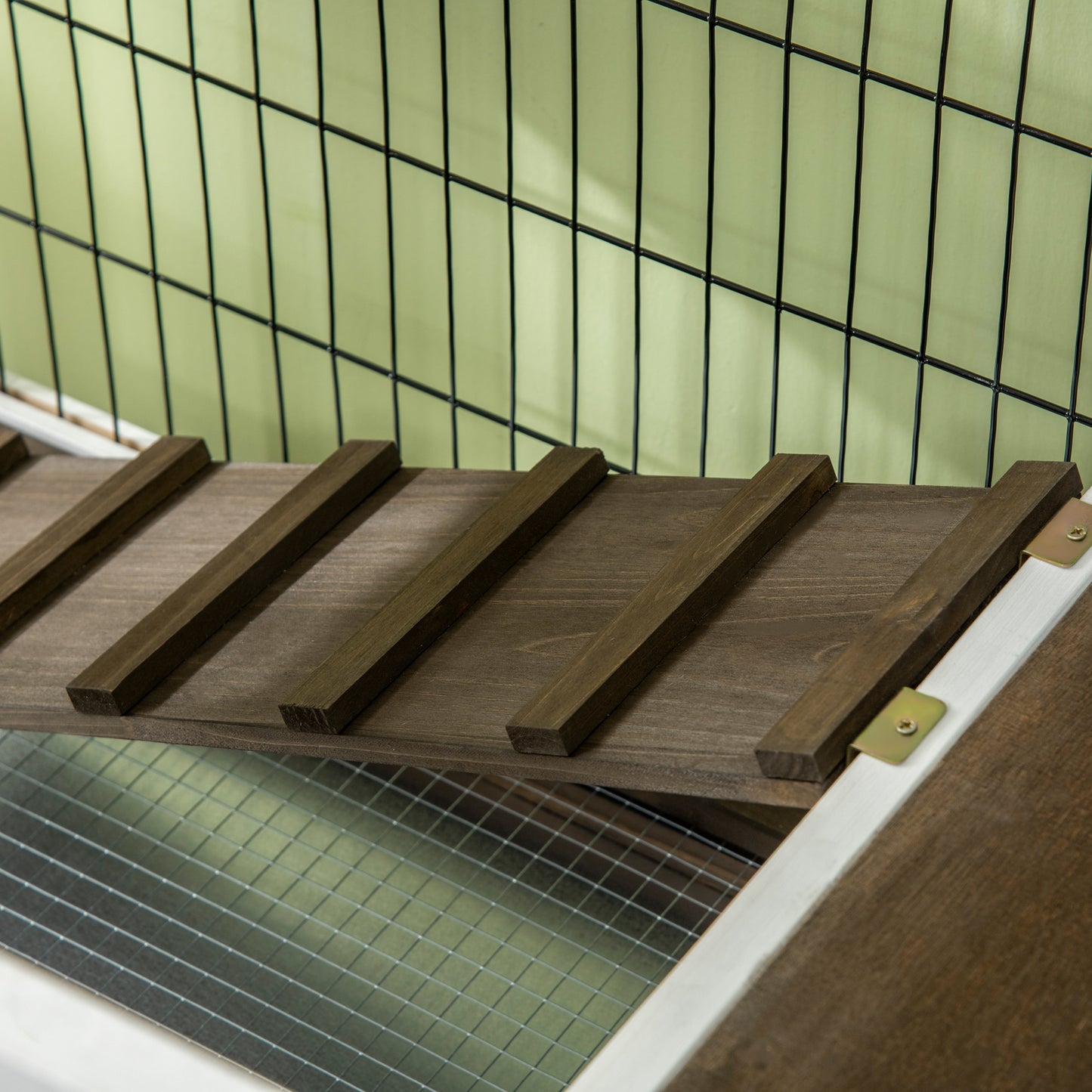 Rabbit Hutch Dual-Height Design Bunny House with Run Slide-Out Tray White and Coffee