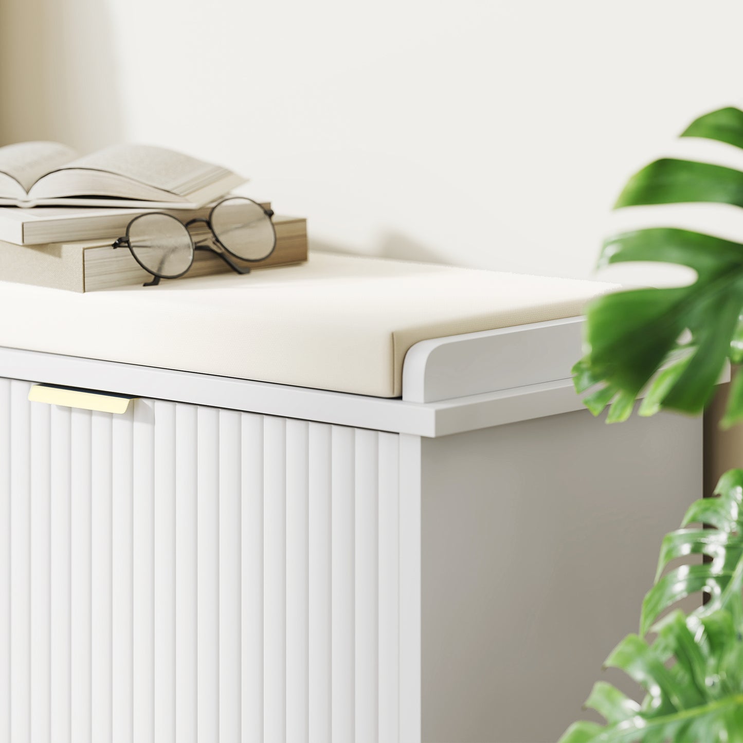 Entryway Bench with Padded Seat and Flip-Drawers, Holds up to 529lbs, Shoe Storage Bench for 10 Pairs of Shoes, White